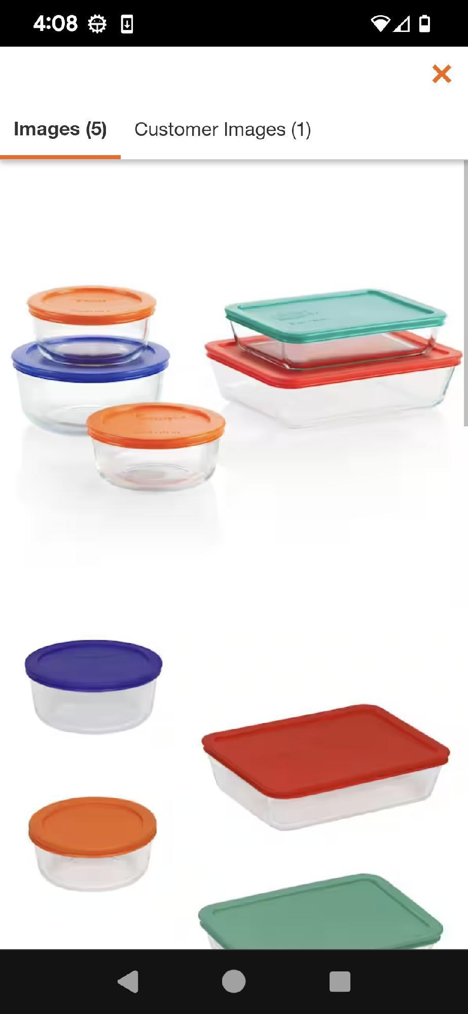 Pyrex Simply Store 10 Piece Glass Storage Bakeware Set with Assorted Colored Lids. Comes in unopened