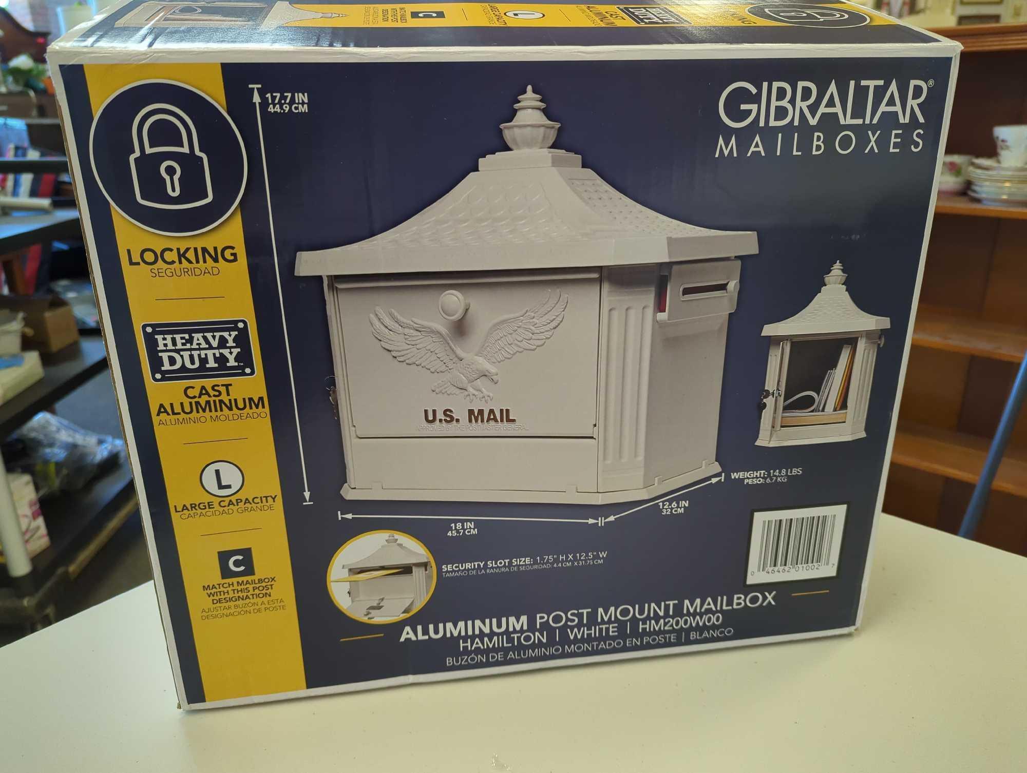 Gibraltar Mailboxes Post Mount White Metal Large Lockable Mailbox. Comes an open box as is shown in
