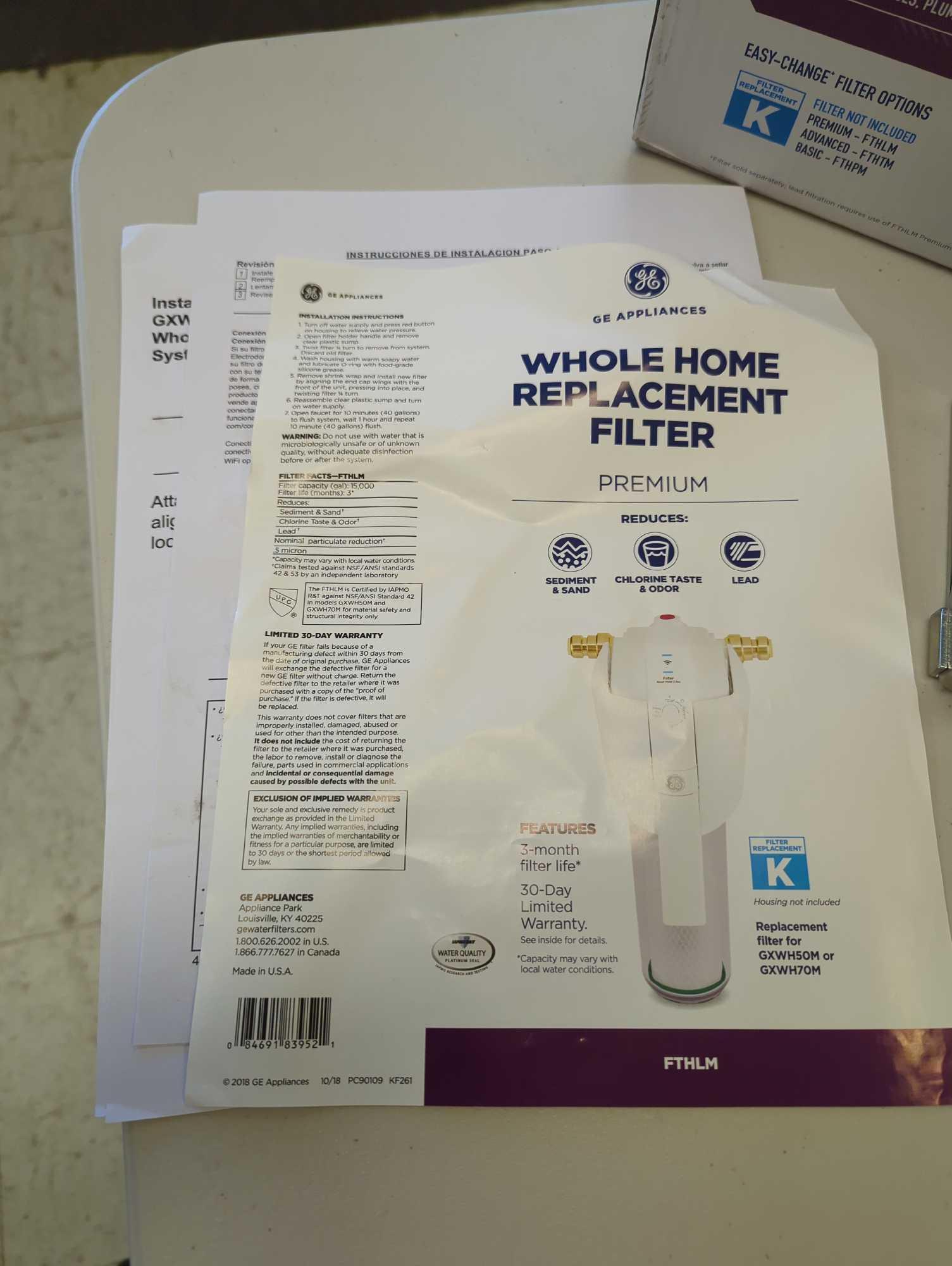 GE Whole House Water Filtration System. Comes in open box as is shown in photos. Appears to be new.