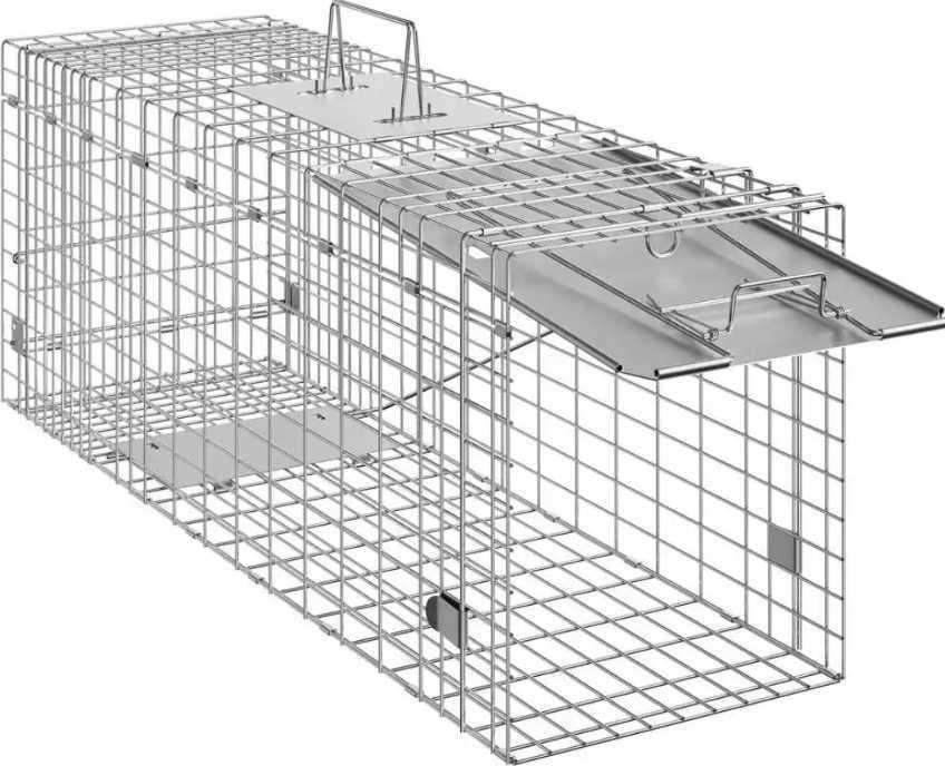 VEVOR Live Animal Cage Trap 31 in. x 10 in. x 12 in. Humane Cat Trap Galvanized Iron, Folding Animal