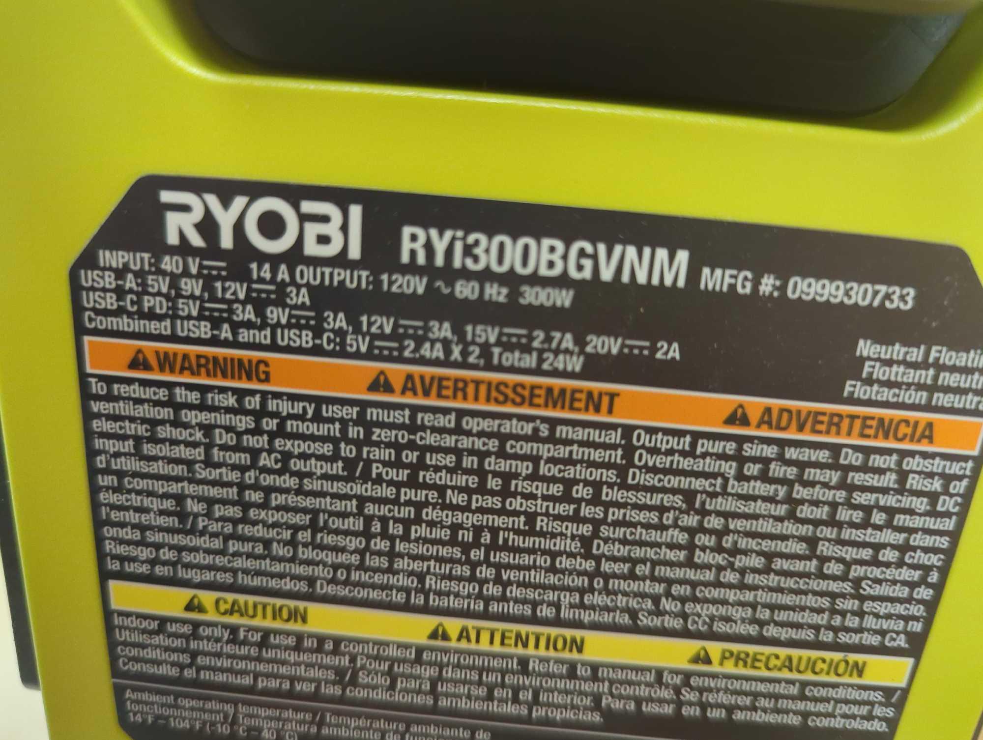 RYOBI (Tool ONLY) 40V 300-Watt Power Source (Tool Only), Model RYi300BGVNM, Retail Price $99,