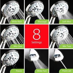 AquaCare 8-Spray Patterns 2.5 GPM 4.5 in. Wall Mounted Dual Shower Head and Adjustable Pressure Hand