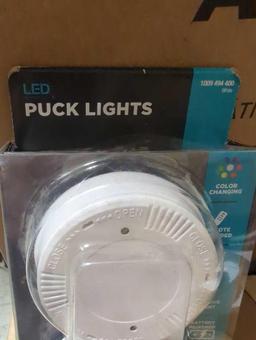 Lot of 2 Assorted Lights to Include, 3 in. Round White LED Battery Operated Puck Light with Dimmable