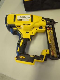 DeWalt lot including: -DEWALT 20V MAX XR Lithium-Ion Cordless 18-Gauge Narrow Crown Stapler (Tool