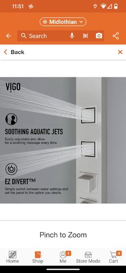 VIGO Sutton 58 in. H x 4 in. W 4-Jet Shower Panel System with Adjustable Square Head and Hand Shower