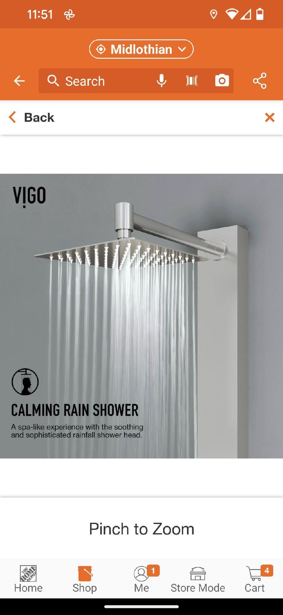 VIGO Sutton 58 in. H x 4 in. W 4-Jet Shower Panel System with Adjustable Square Head and Hand Shower