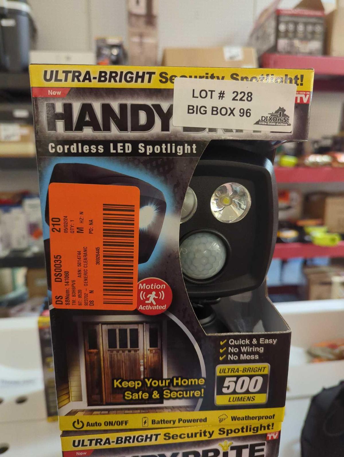 Lot of 2 HANDY BRITE 500 Lumens Multi-Location Cordless Motion-Activated Sensor LED Spotlight,