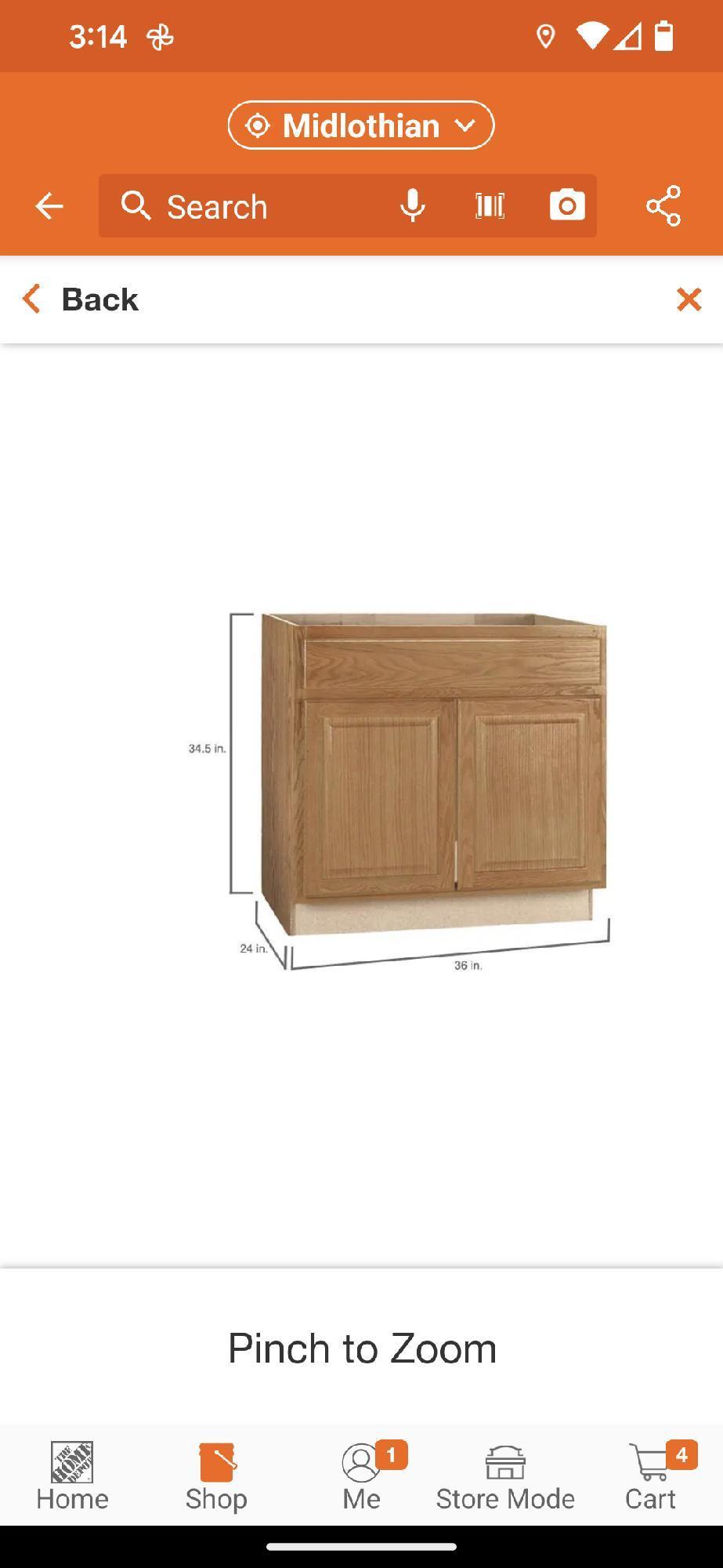 Hampton Bay Hampton 36 in. W x 24 in. D x 34.5 in. H Assembled Sink Base Kitchen Cabinet in Medium