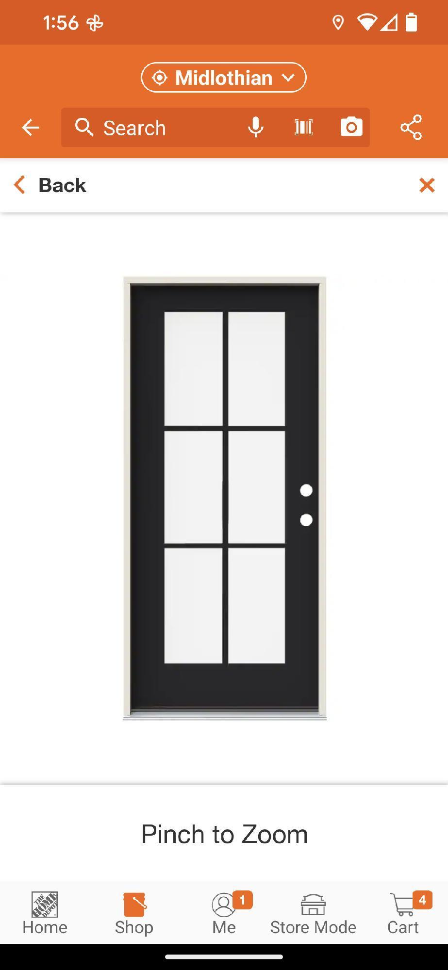 JELD-WEN 36 in. x 80 in. Left-Hand 6 Lite Clear Glass Black Painted Fiberglass Prehung Front Door