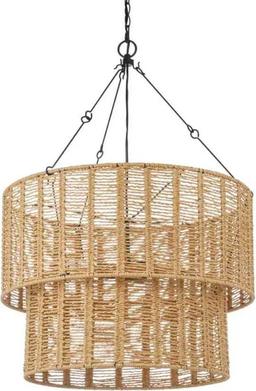 Hampton Bay Hailee 3-Light Basket Hanging Pendant Black Natural Weave Shade, Model LBO4903AX-03,