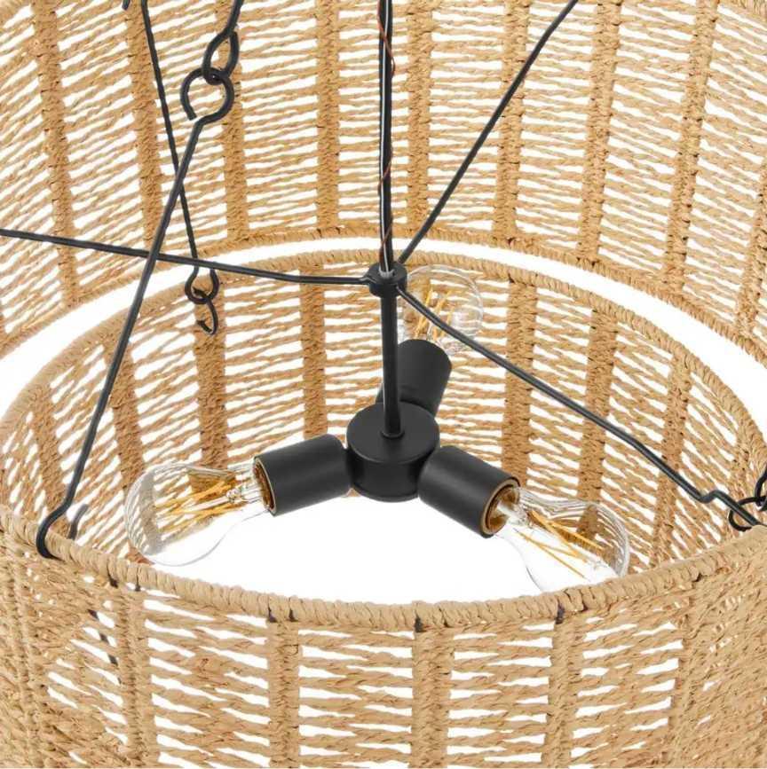 Hampton Bay Hailee 3-Light Basket Hanging Pendant Black Natural Weave Shade, Model LBO4903AX-03,