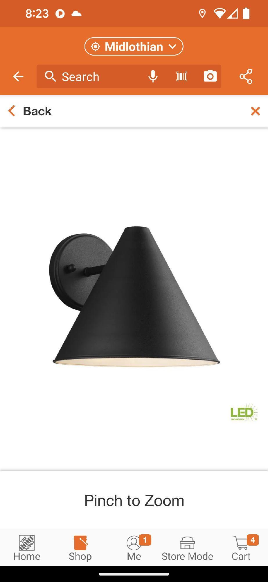 Generation Lighting Crittenden 1-Light Black Outdoor 8.5 in. Wall Lantern Sconce with LED Bulb,