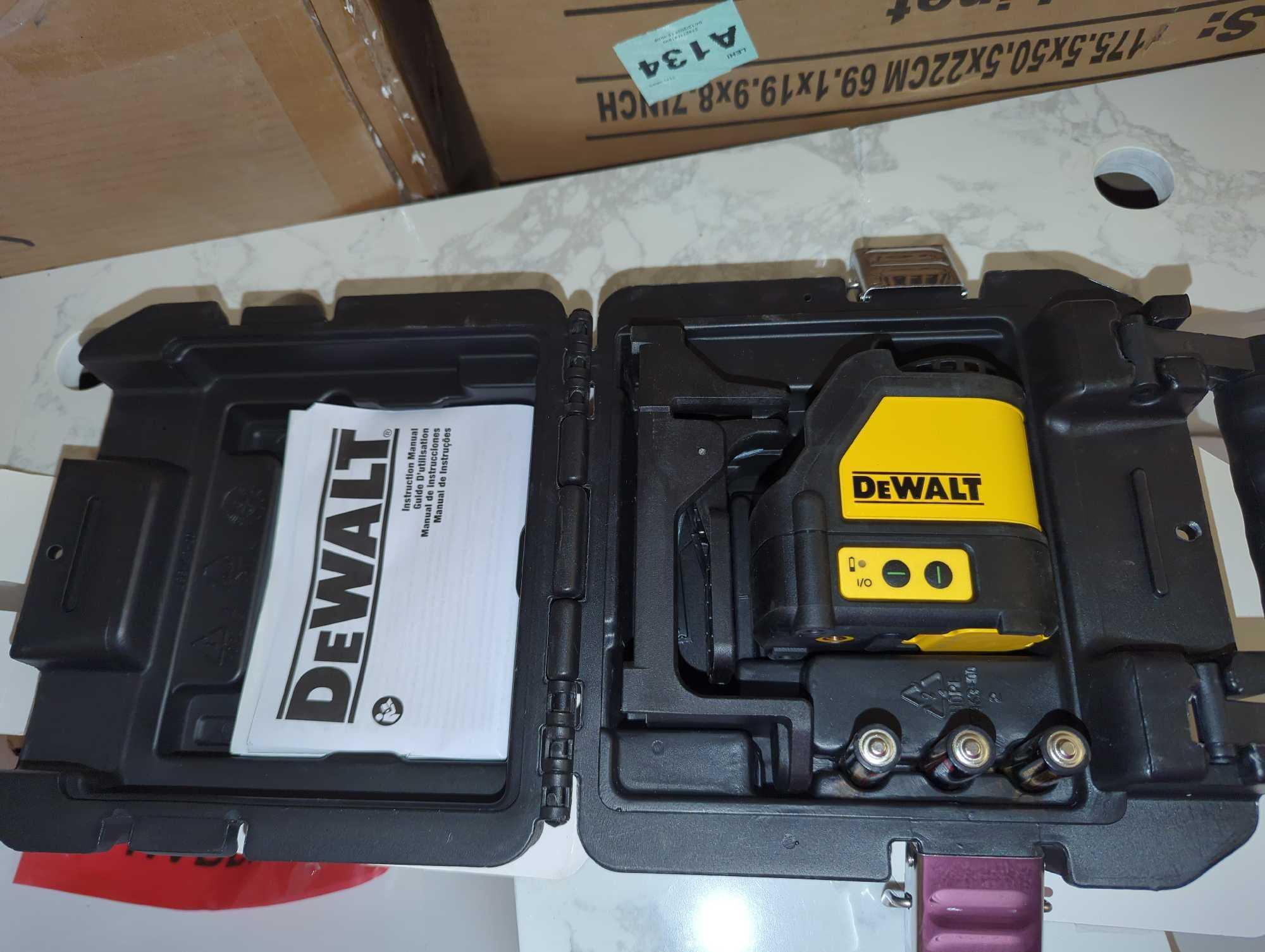 DeWalt 100 ft. Green Self-Leveling Cross Line Laser Level with (3) AA Batteries & Case, Model