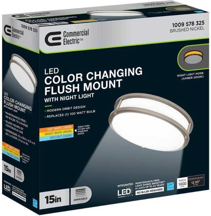 Box Lot of 2 Commercial Electric 15 in. Brushed Nickel Orbit LED Flush Mount Ceiling Light Night