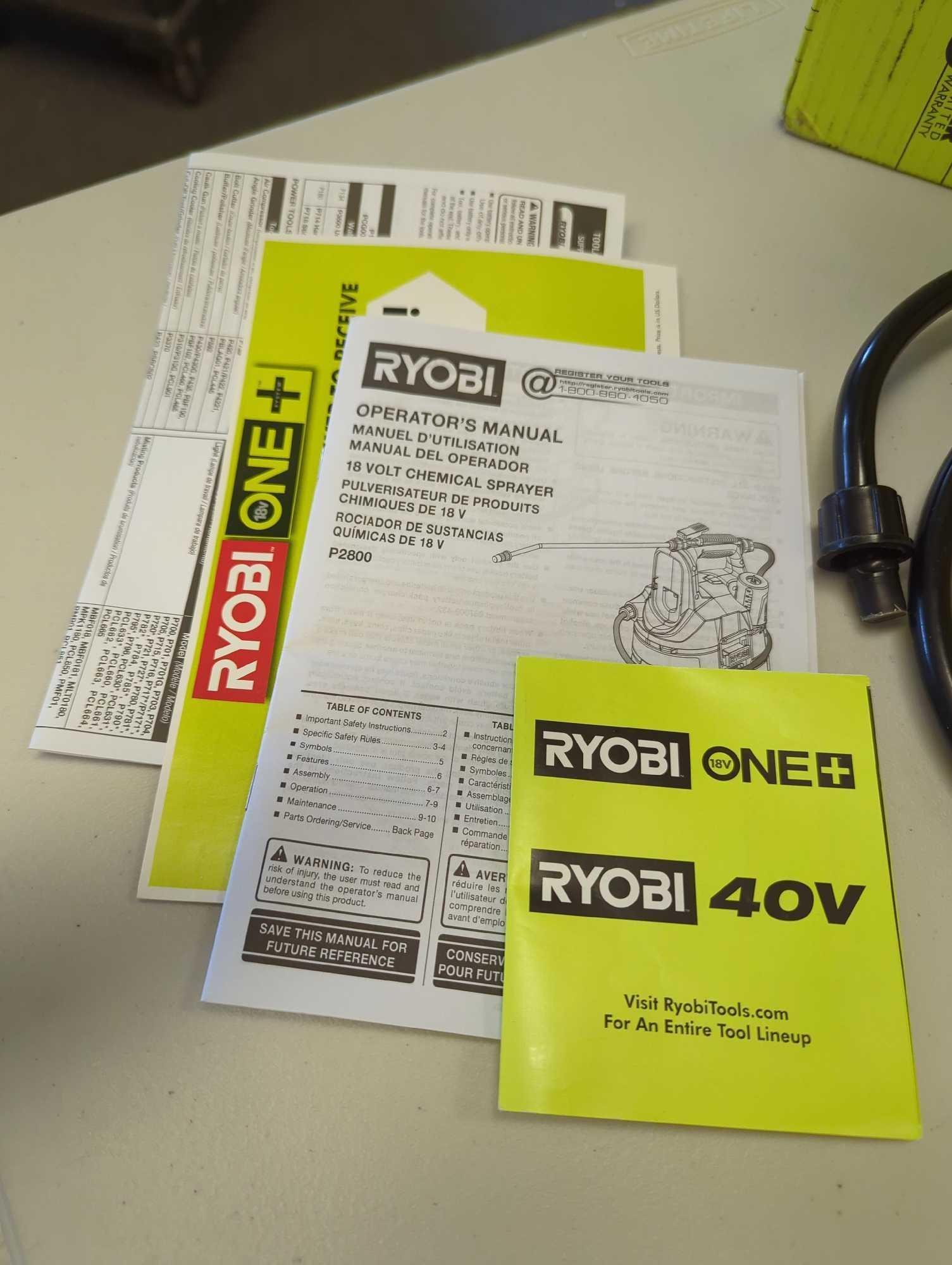 RYOBI ONE+ 18V Cordless Battery 1 Gal. Chemical Sprayer (Tool Only). Comes as is shown in photos.