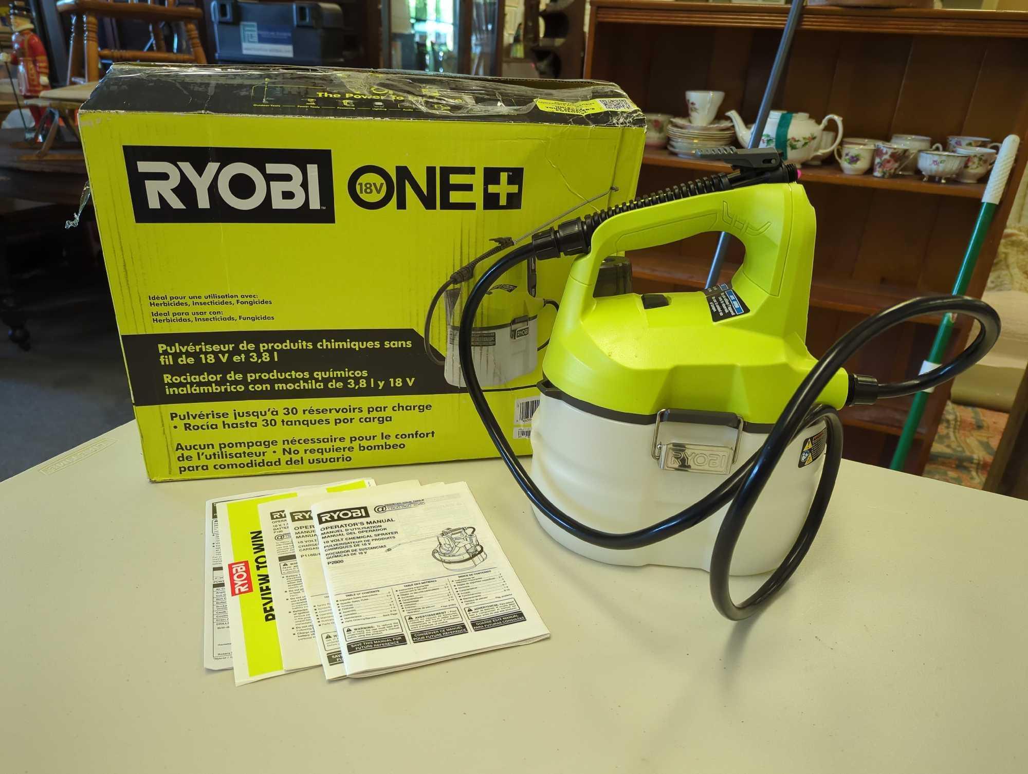 RYOBI ONE+ 18V Cordless Battery 1 Gal. Chemical Sprayer with 1.3 Ah Battery and Charger. Comes as is