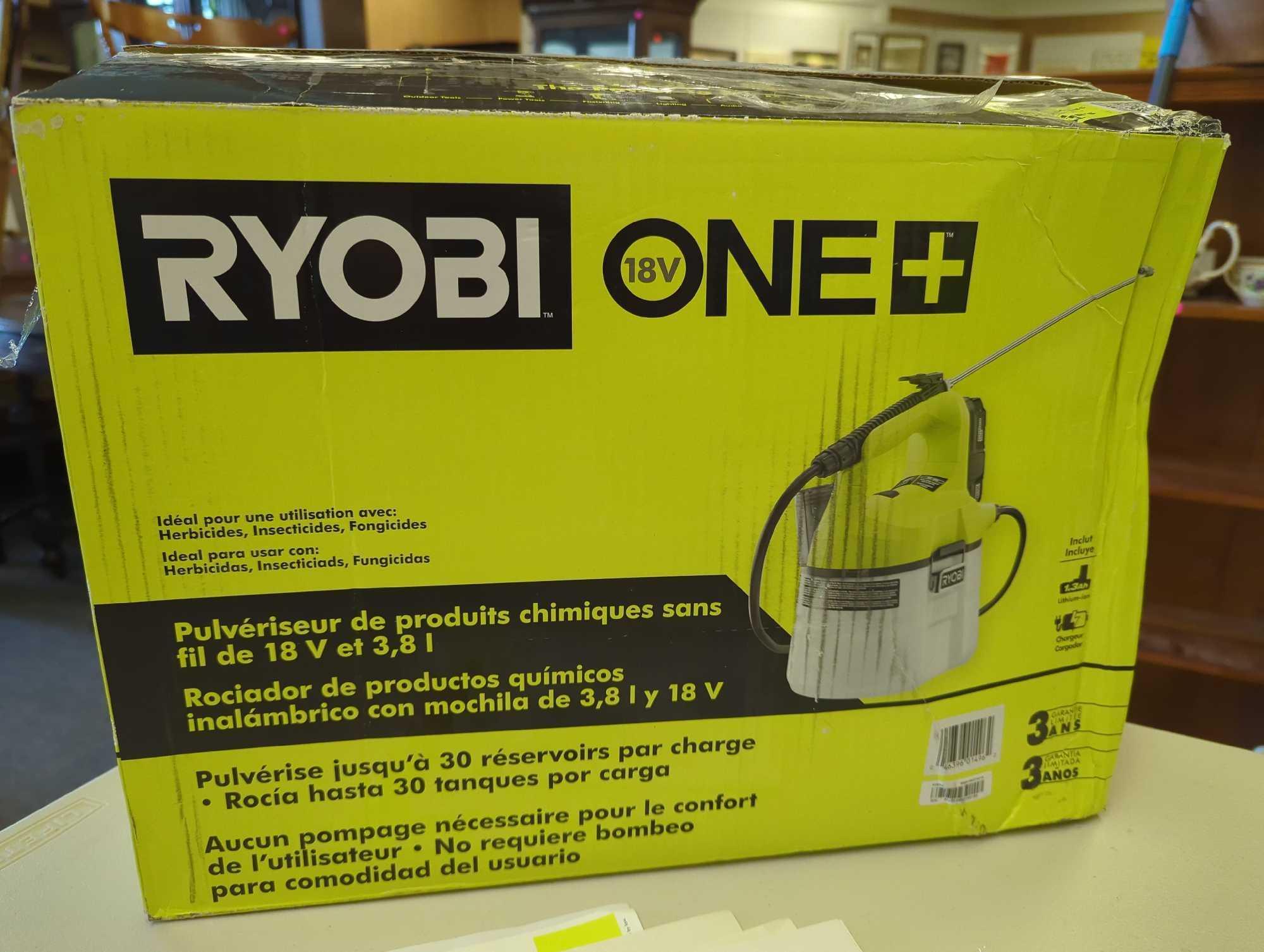 RYOBI ONE+ 18V Cordless Battery 1 Gal. Chemical Sprayer with 1.3 Ah Battery and Charger. Comes as is