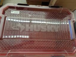 Husky 20-Gal. Professional Duty Waterproof Storage Container with Hinged Lid in Red, Appears to be