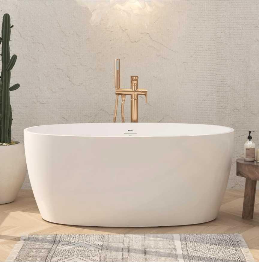 FerdY (Damaged) Tahiti 55" Acrylic Freestanding Bathtub, Elegant Oval Shape Soaking Bathtub, Glossy