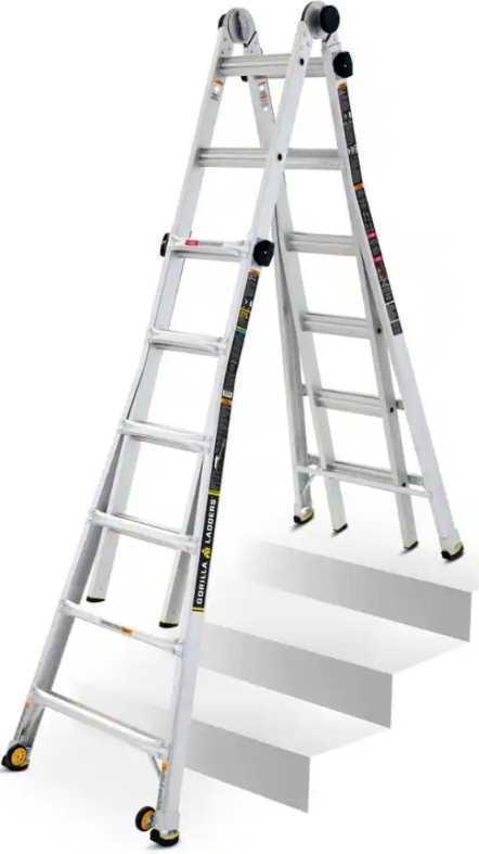 Gorilla Ladders 26 ft. Reach MPXW Aluminum Multi-Position Ladder with Wheels, 375 lb. Load Capacity