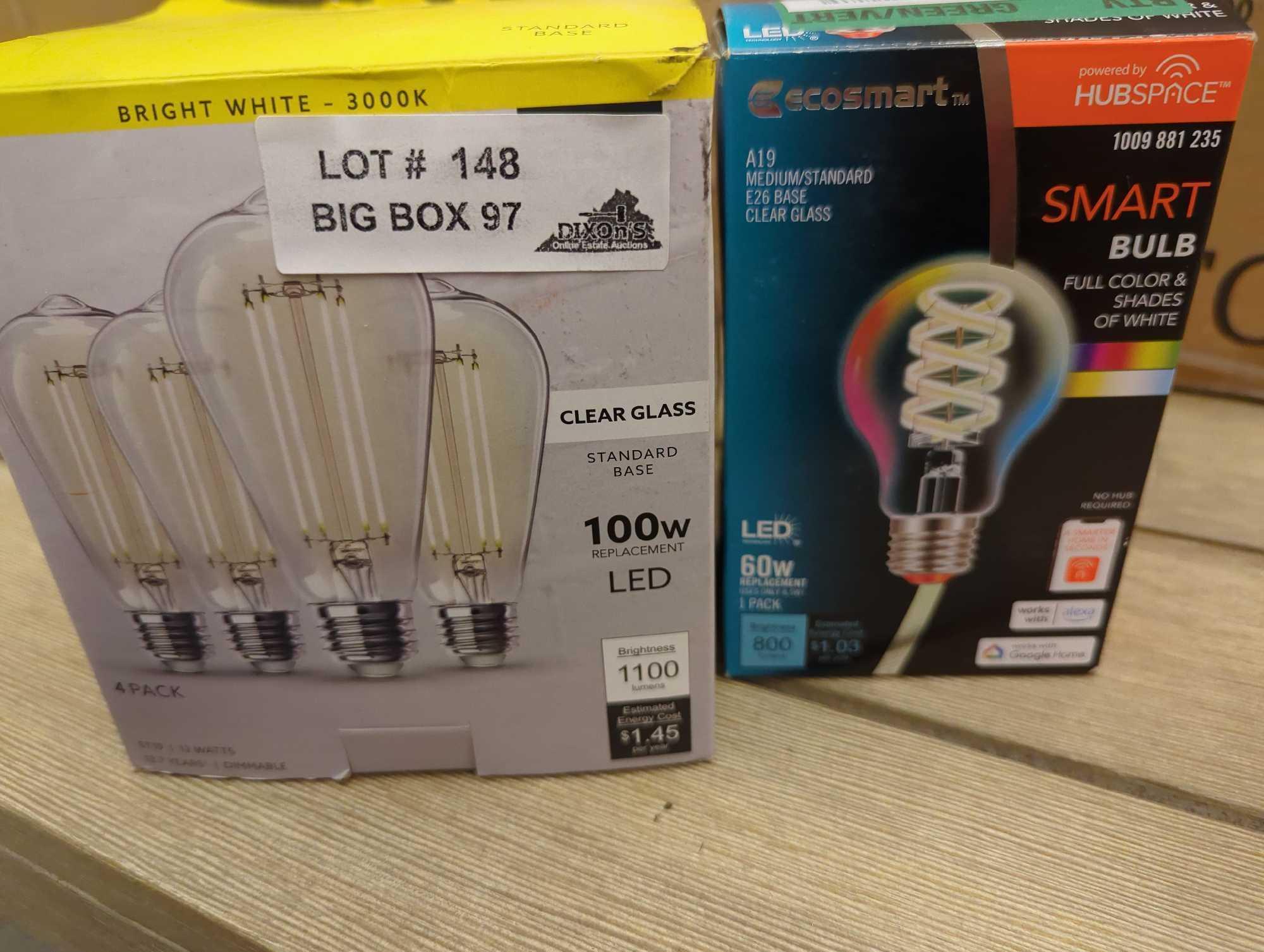 Lot of 2 Assorted Style Of Light Bulbs To Include, EcoSmart Smart Bulb Powered By Hub space 60W, and