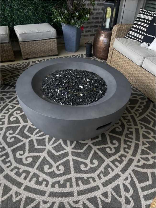 Hampton Bay Grove Park 36 in. x 18 in. Round Concrete Propane Gas Fire Pit, Appears to be New in