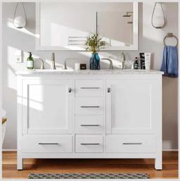 Eviva Aberdeen 48 in. W x 22 in. D x 34 in. H Double Bath Vanity in White, Vanity Top NOT Included,