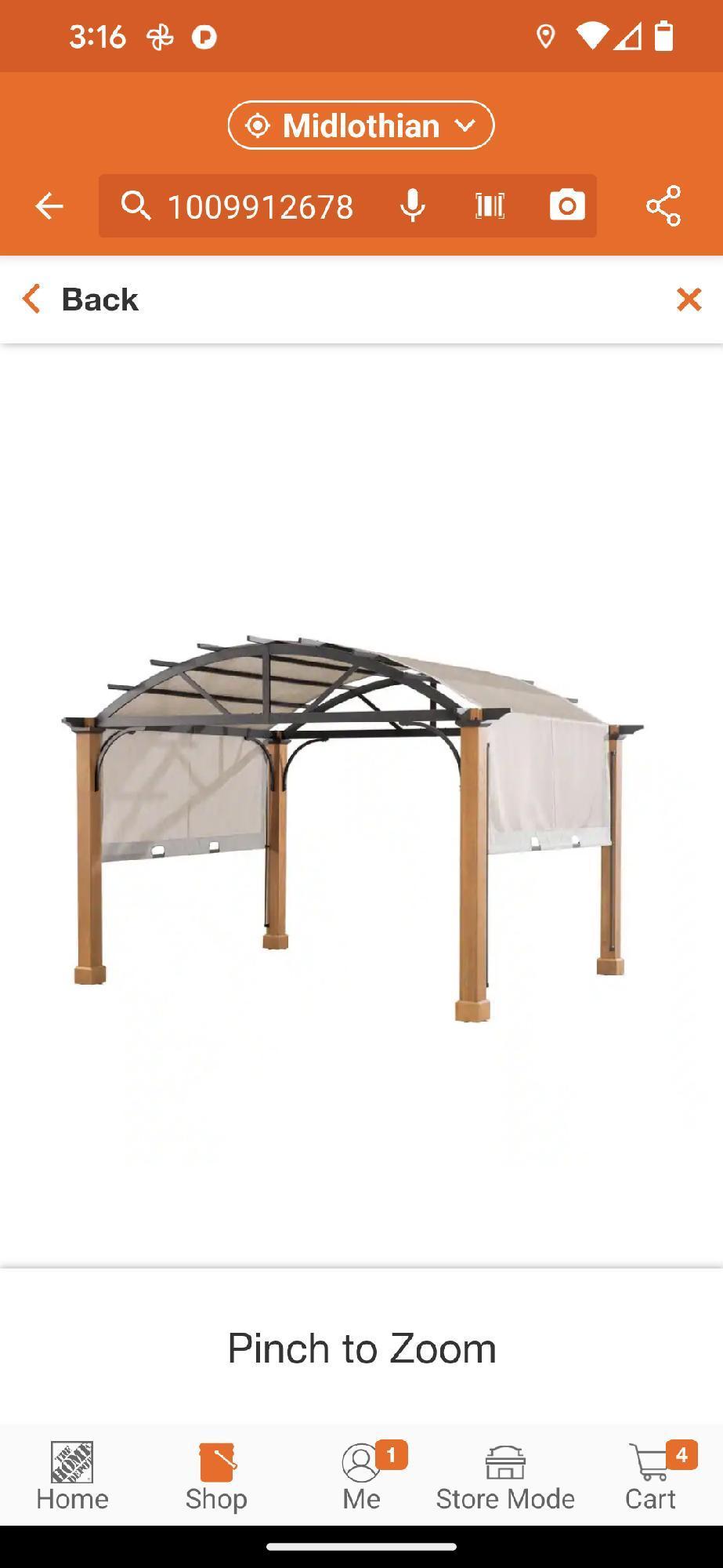 (2 Boxes) Hampton Bay 10 ft. x 12 ft. Longford Wood Outdoor Patio Pergola with Sling Canopy, Appears
