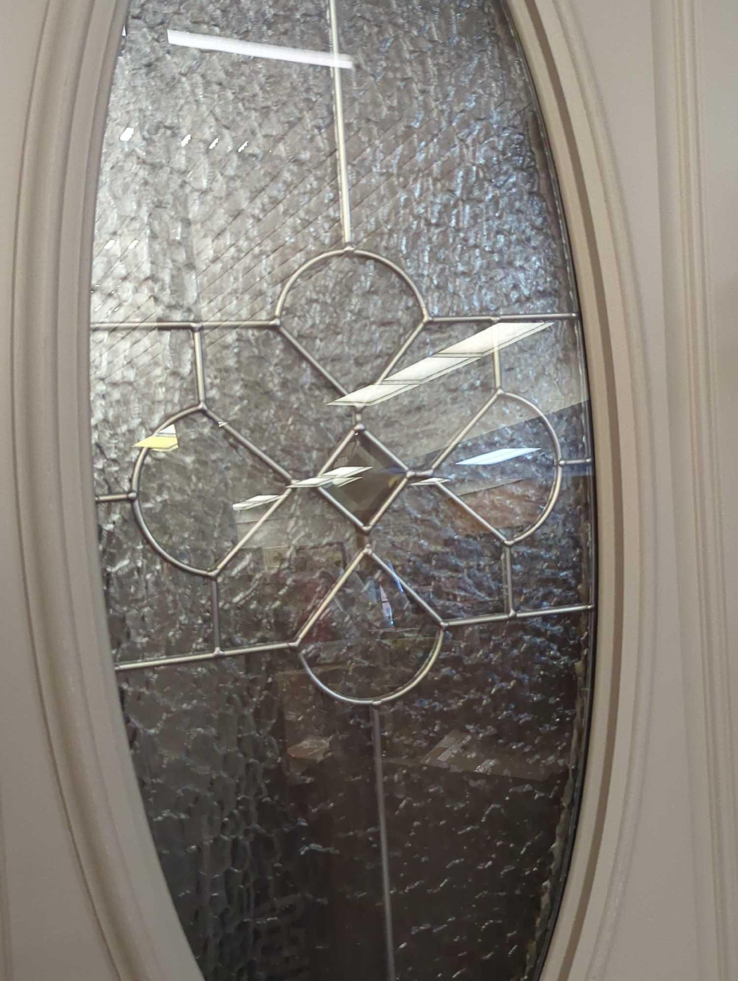 JELD-WEN 36 in. x 79 in. 3/4 Oval Brevard Decorative Glass Primed Steel Front Door in Desert Sand,