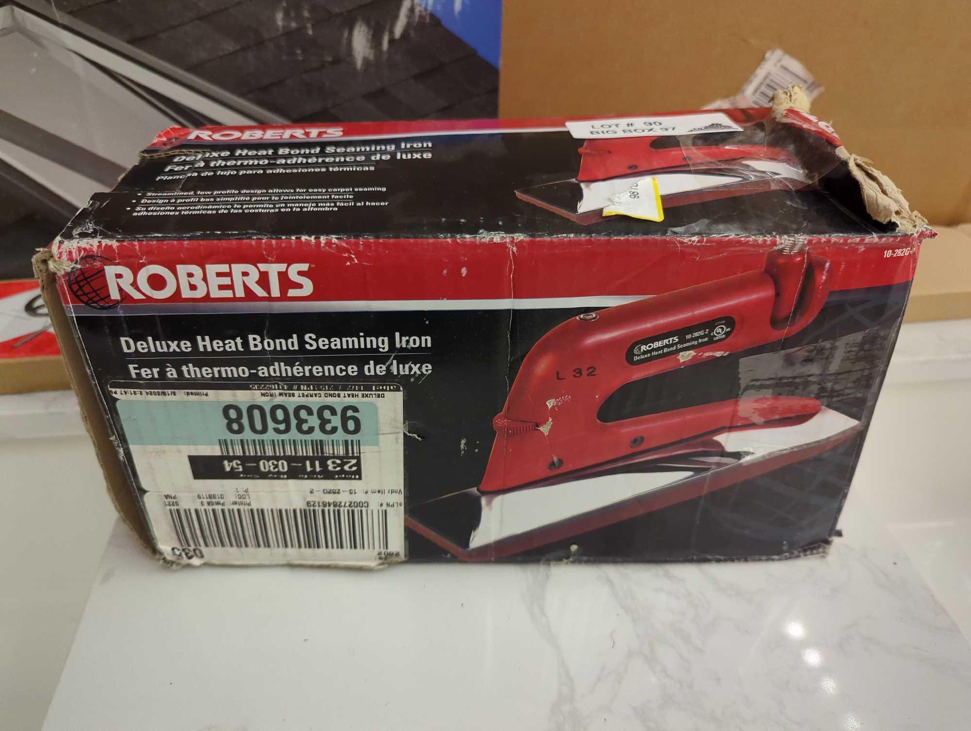 ROBERTS Deluxe Heat Bond Carpet Iron with Non-Stick, Grooved Base. Comes an open box as is shown.