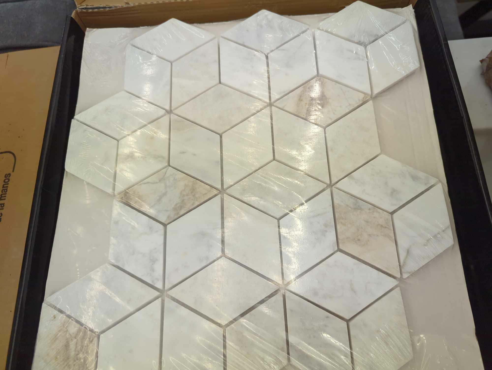 Lot of 3 Cases of MSI Arabescato Carrara Venato Cube 12 in. x 12 in. Mixed Marble Mesh-Mounted