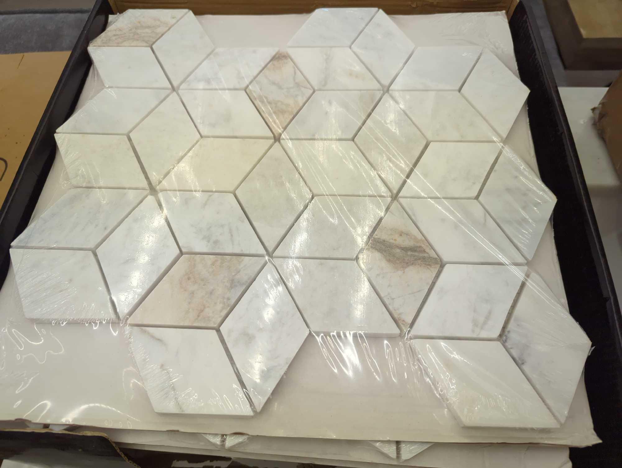 Lot of 3 Cases of MSI Arabescato Carrara Venato Cube 12 in. x 12 in. Mixed Marble Mesh-Mounted