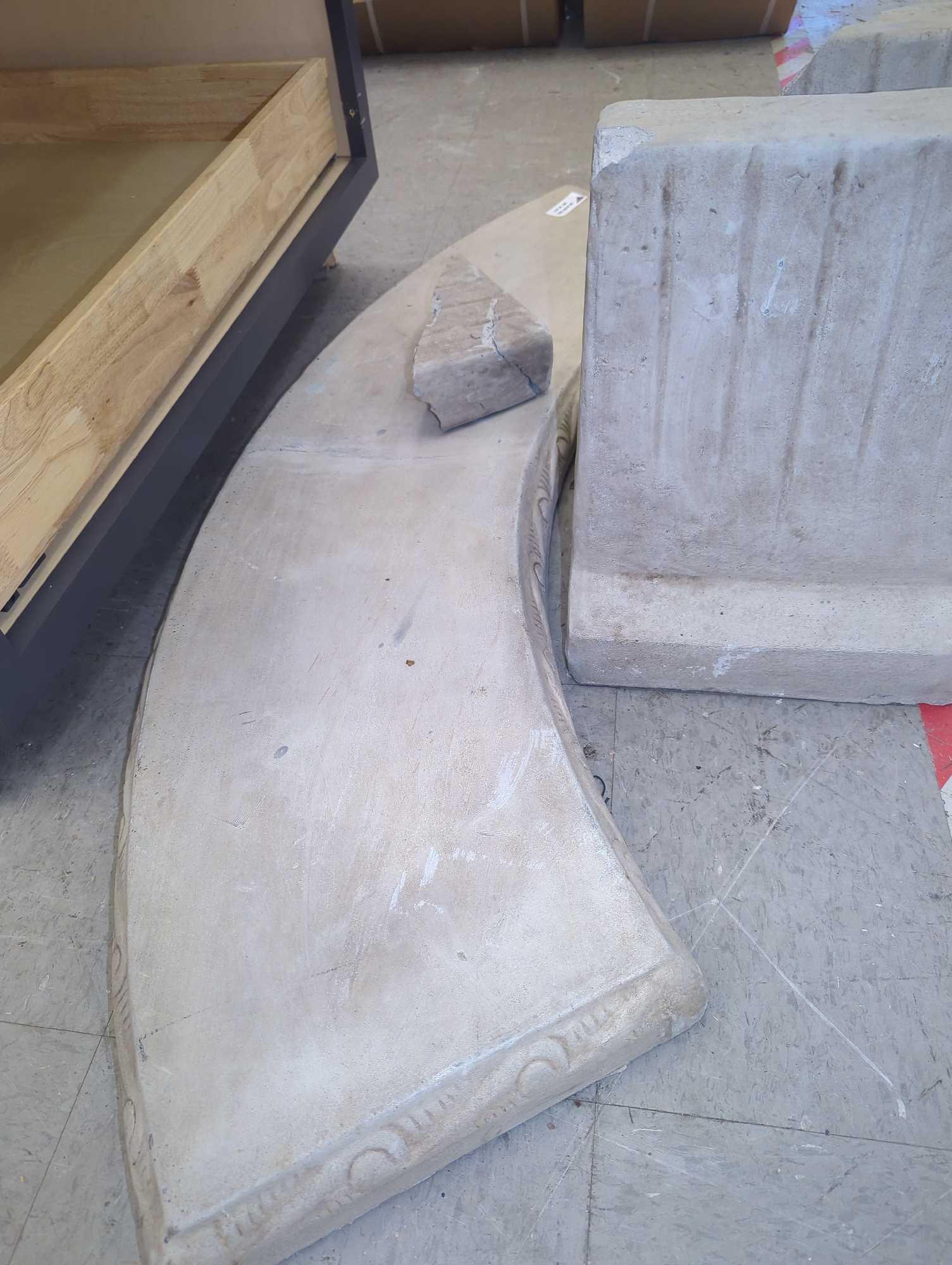 Old World Concrete Curved Garden Bench, 1 Bench Leg Needs Repaired as it was Broken during Shipment