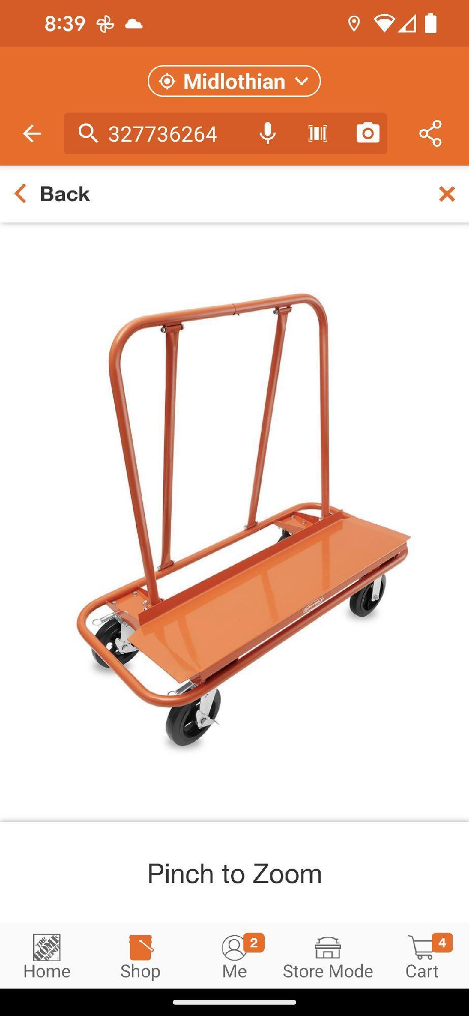 GYPTOOL Heavy-Duty Drywall Cart with 1,800 lbs. Load Capacity, Appears to be New in Factory Banded