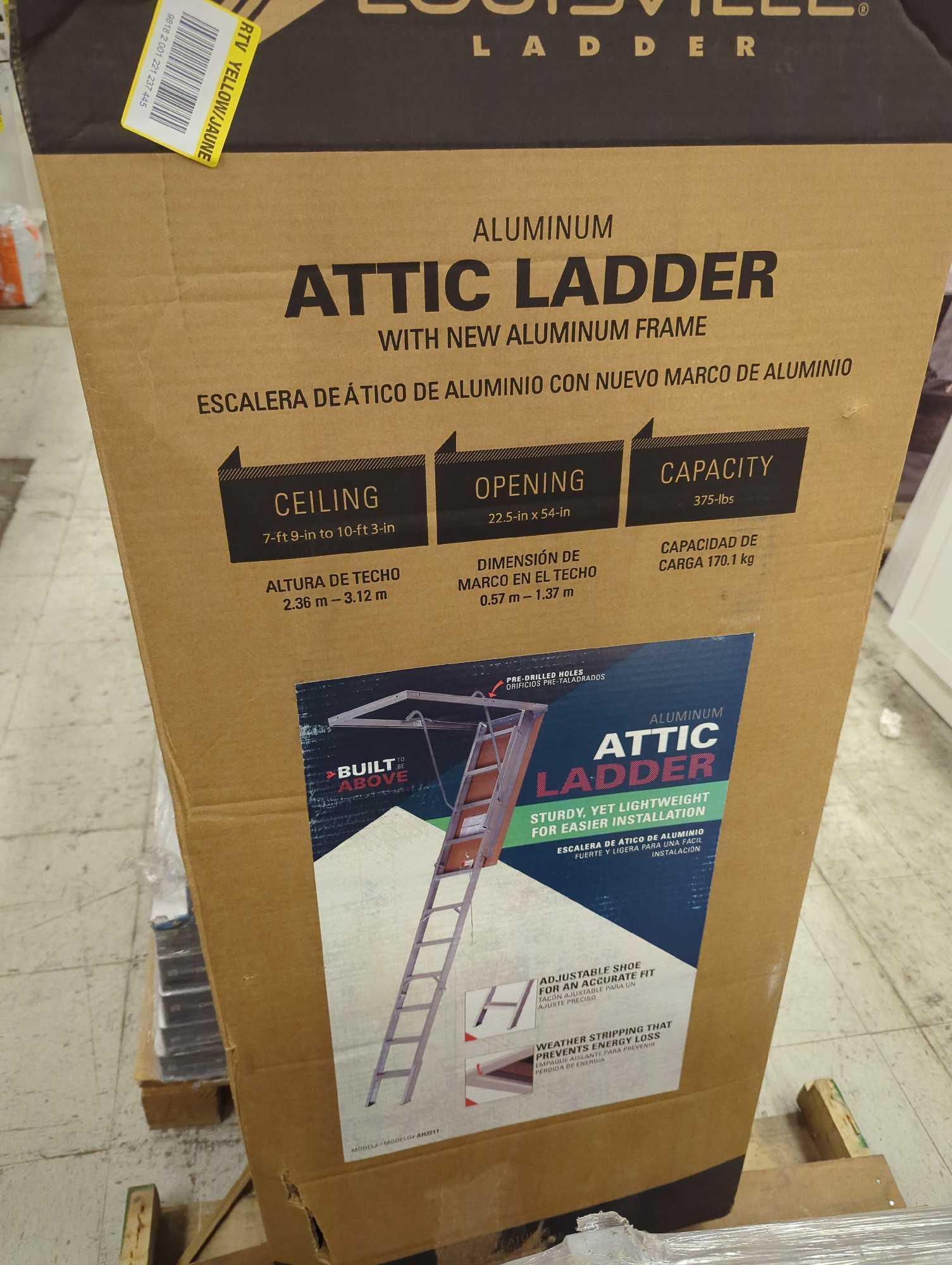 Louisville Ladder (7 ft.- 10 ft. Ceiling Height) Aluminum Attic Ladder (22.5 in. x 54 in. Rough