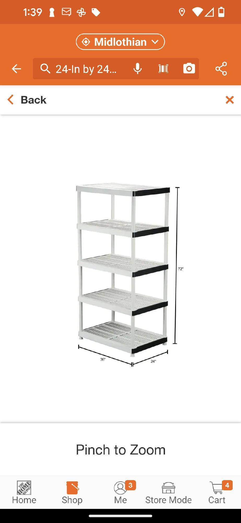 HDX 5-Tier Plastic Garage Storage Shelving Unit in Gray (36 in. W x 72 in. H x 24 in. D), Appears to