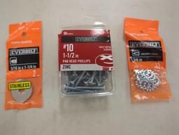 8.6 lbs Box lot of various items including sheet metal screws, wood screws, knob-tees, loom clamps,