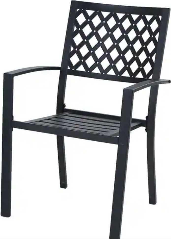 PHI VILLA Black Stackable Elegant Metal Patio Outdoor Dining Chair (2-Pack), Model