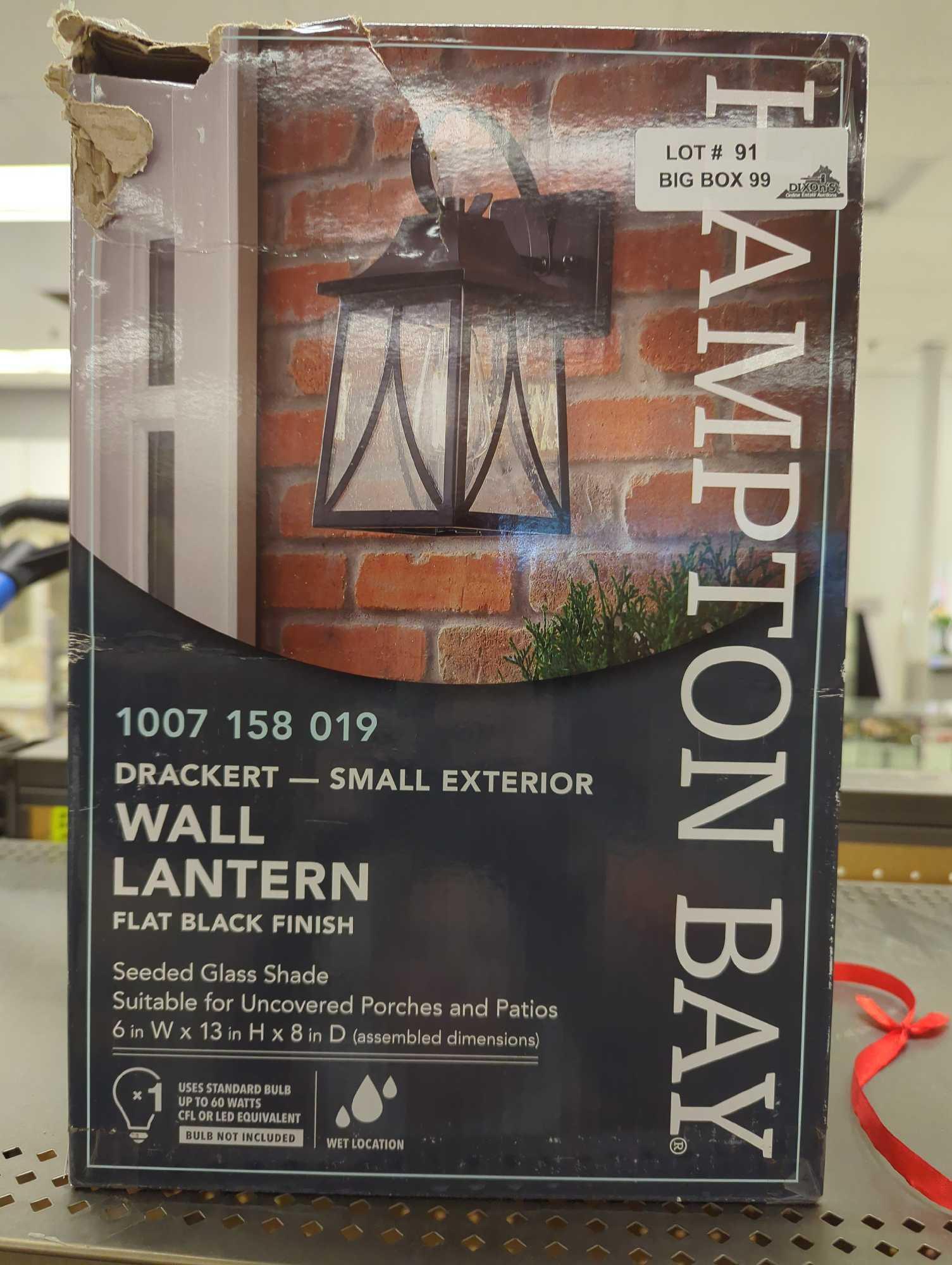 Hampton Bay Drackert 13 in. 1-Light Flat Black Hardwired Outdoor Wall Lantern Sconce with Seedy