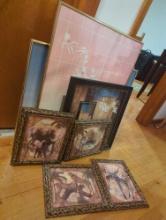 (HALL) LOT OF 8 FRAMED PRINTS OF VARIED SIZES, SET OF 4 SAVANNAH ANIMALS, ELEPHANTS, LIONS, CHEETAH,