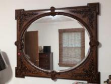 (BR1) ORNATE MAHOGANY FRAMED BEVELED MIRROR, IN EXCELLENT CONDITION, MEASURES 42"X35