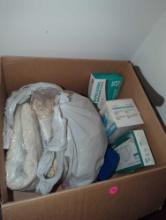 (BR1) BOX LOT OF ITEMS TO INCLUDE, PETROLEUM JELLY, FACE MASKS, AND MOP HEADS.
