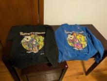 (BR2) LOT OF (2) THE ROLLING FLINTSTONE NON-STOP-WORLD-TOUR SWEATSHIRTS. ONE IN BLUE AND ONE IN