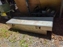 (BY) 70" ALUMINUM TRUCK BOX, FILLED WITH MISCELLANEOUS ITEMS, SEE PHOTOS