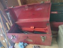 (GAR) RED TOOL BOX WITH ROADSIDE WARNING INDICATOR, SPRING. ETC