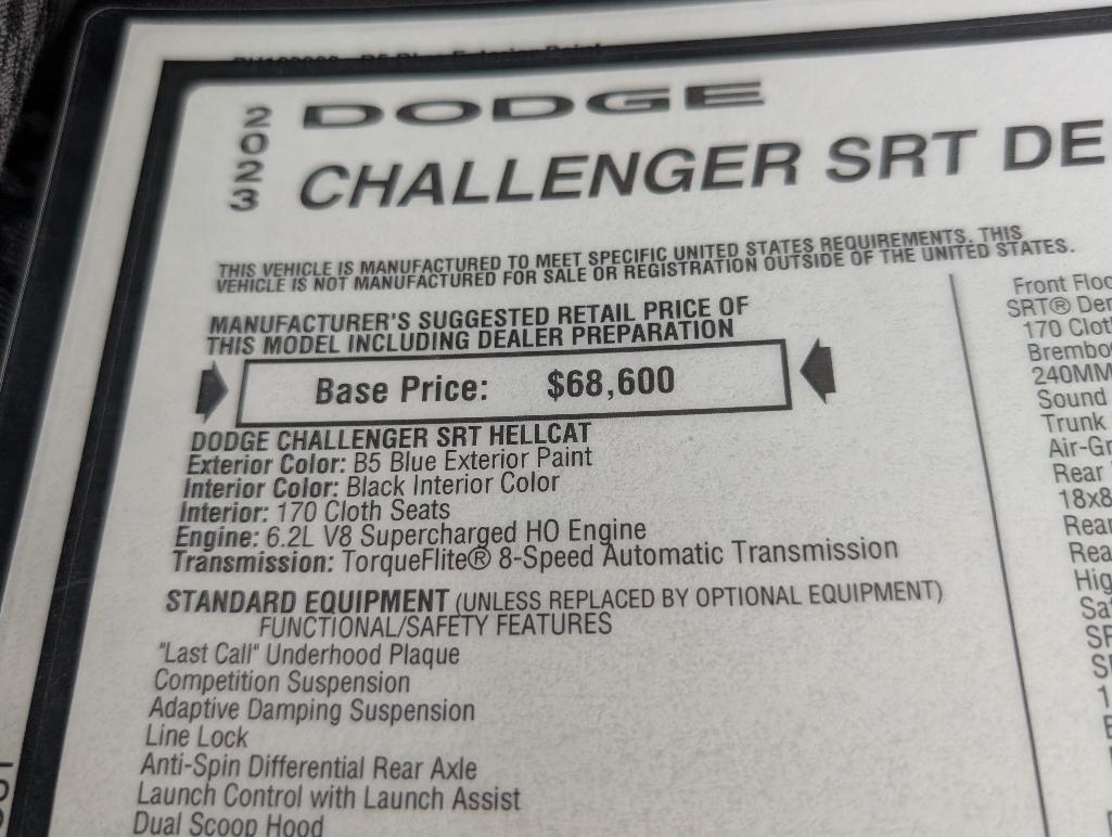 2023 Dodge Challenger 170 Demon - B- 5 Blue, 12 Miles, VIN: 2C3CDZL96PH102008