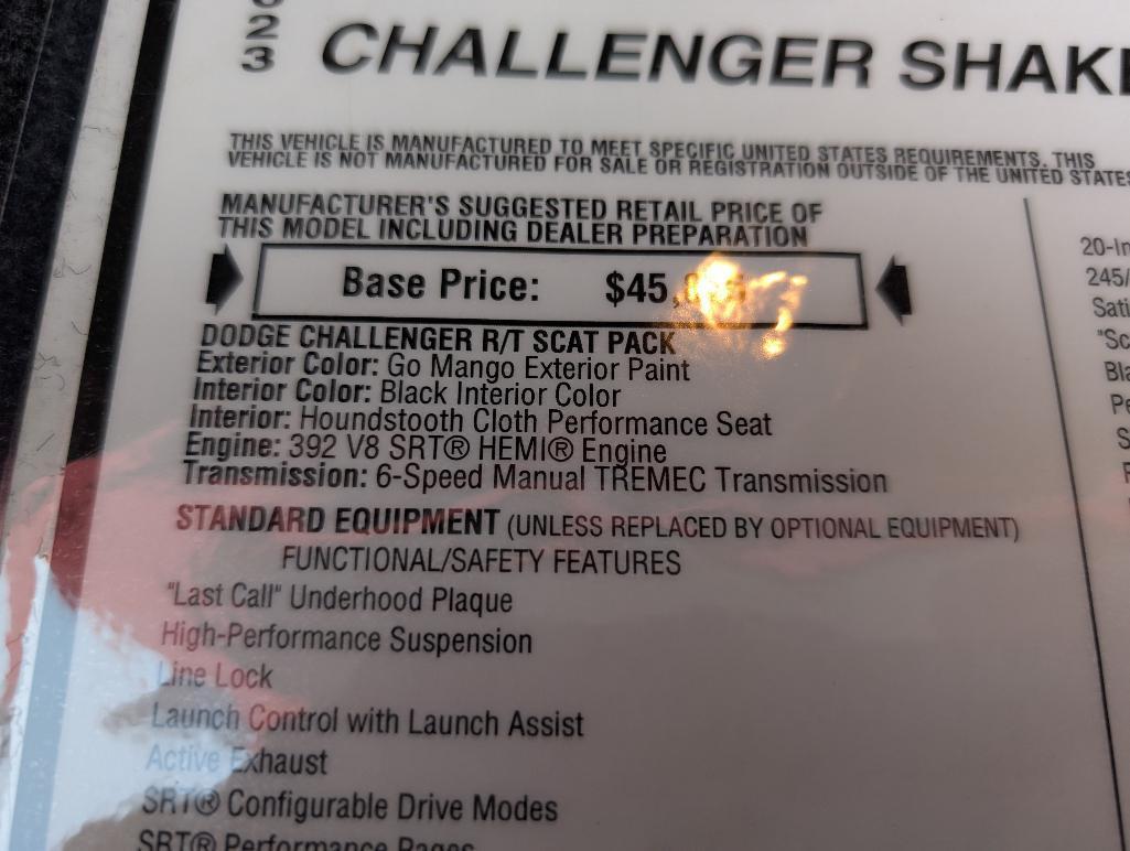 2023 Dodge Challenger 6- Speed Scat Pac - Go Mango with Shaker Hood, 1114 Miles, VIN: