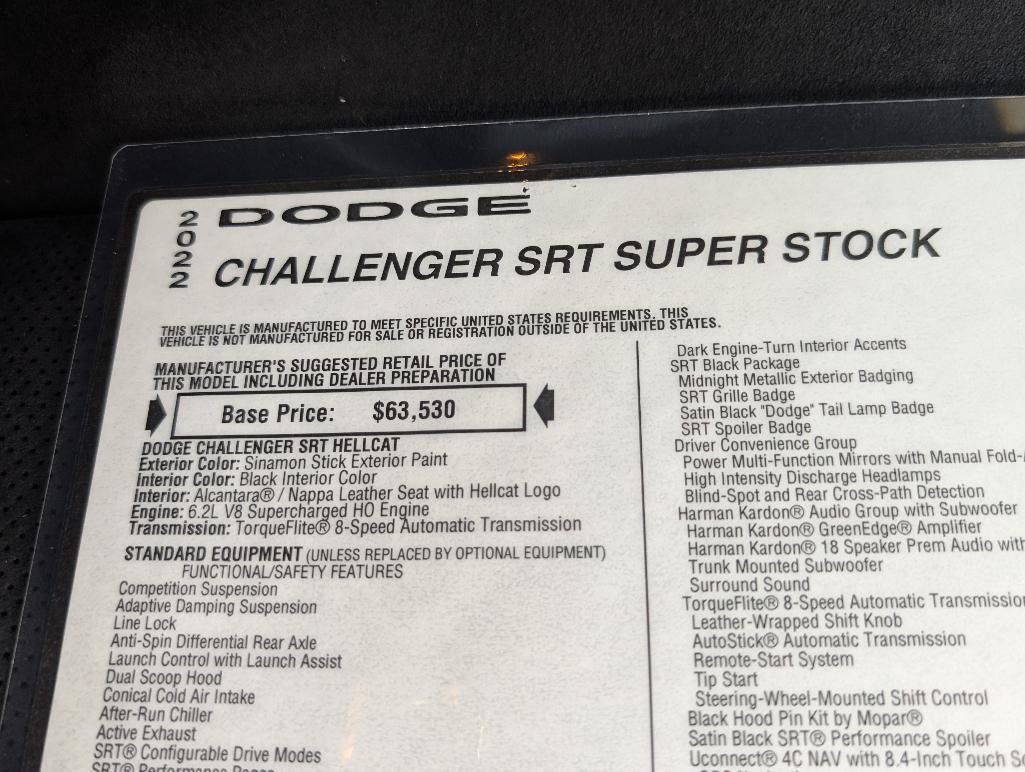 2022 Dodge Challenger SRT Hellcat Redeye Super Stock - Sinnamon Stick, 1937 Miles, VIN: