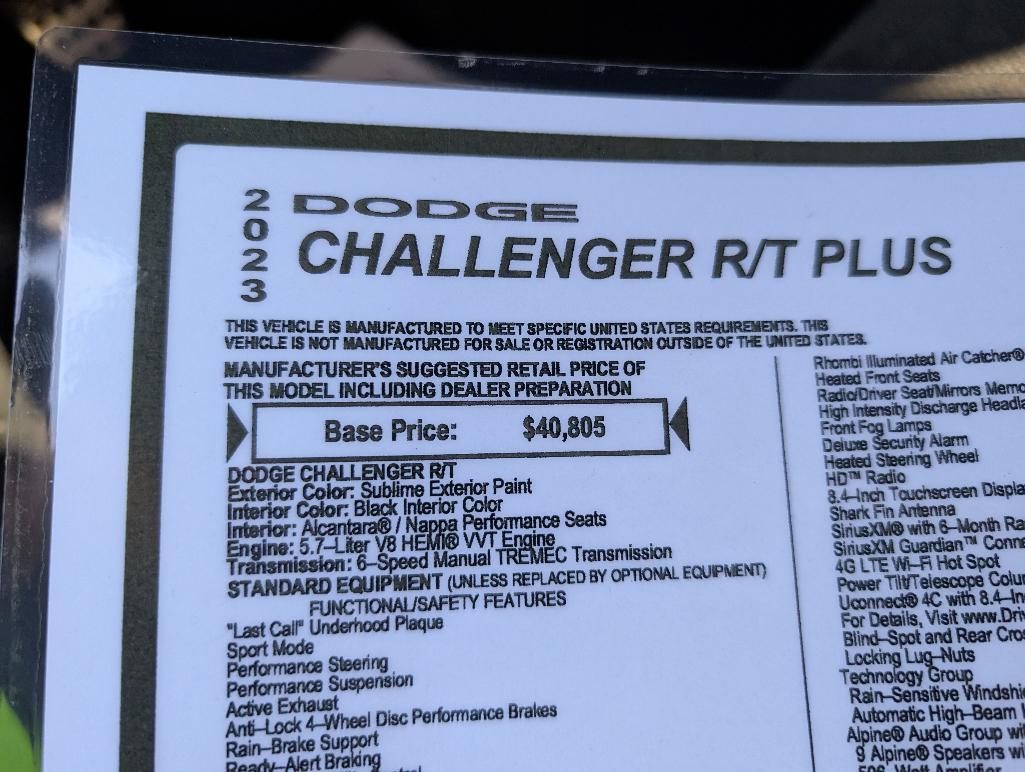 2023 Dodge Challenger R/T Plus - Sublime Green, 2467 Miles, VIN: 2C3CDZBT1PH610285