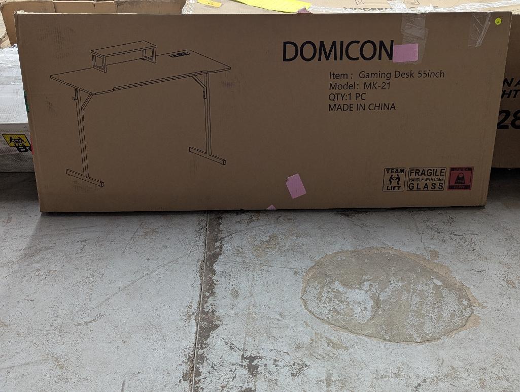 DOMICON SMALL GAMING DESK WITH LED LIGHTS AND POWER OUTLETS 55 INCH COMPUTER DESK WITH MONITOR